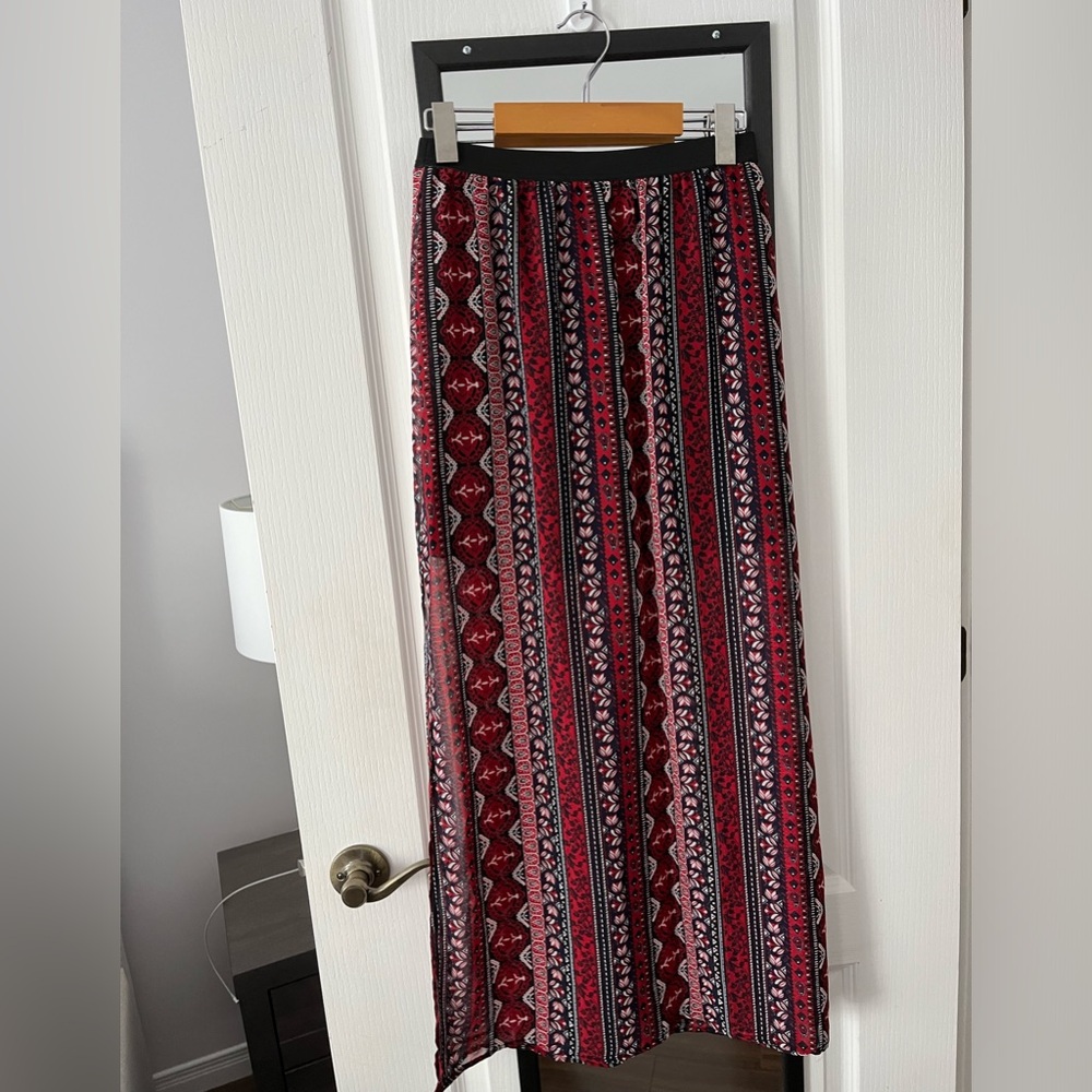 HM red boho style maxi skirt